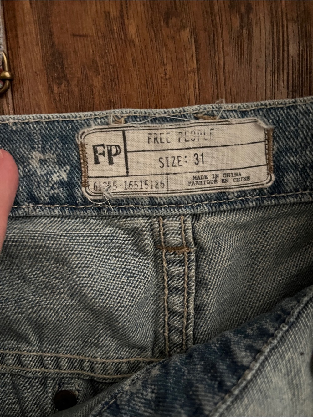 FP Distressed Light Blue Denim Overalls w/pink&white fabric on back of strap - Picture 4 of 14